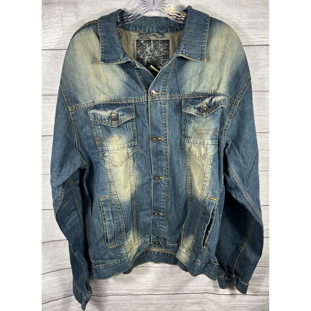 Vintage GB Black Label‎ Men's Denim Trucker Jacket Distressed Y2K 2X